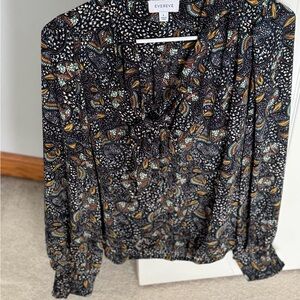 Evereve Women's Black Neck tie Paisley Top size large